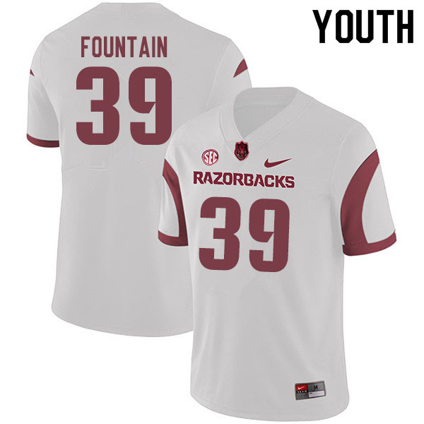 Youth #39 H.T. Fountain Arkansas Razorbacks College Football Jerseys Sale-White - Click Image to Close